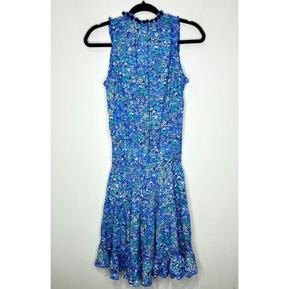 Poupette St Barth Clara Tiered Mini Dress in Blue Floral Malva Print, Size XS - Picture 4 of 13
